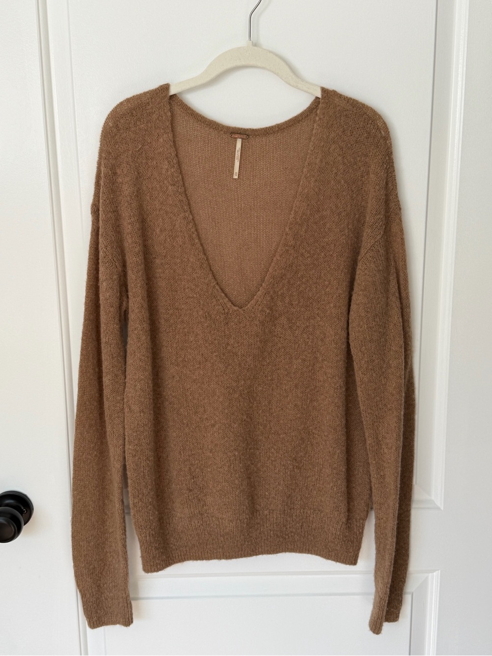 Free People Brown Alpaca Wool Deep V Neck Sweater XS